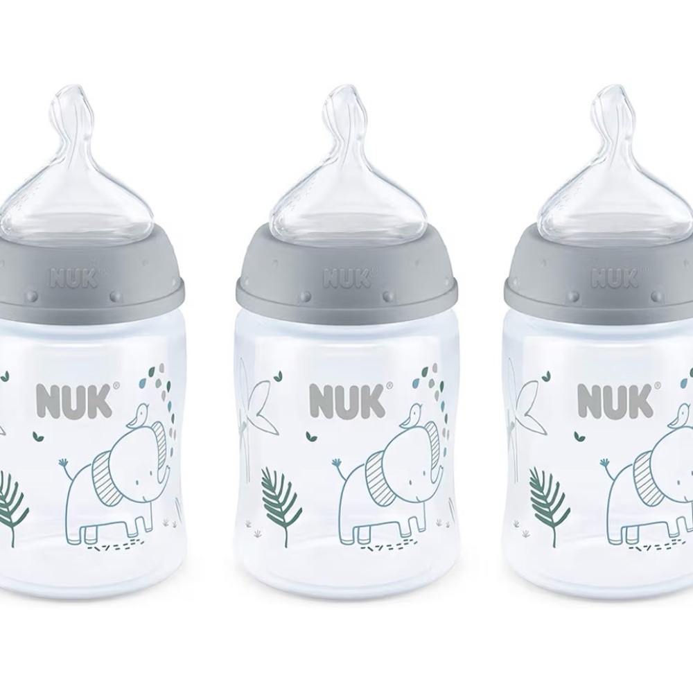 NUK Smooth Flow Anti-Colic Baby Bottle, 5 oz (150 mL), Grey Elephant, 3 Pack